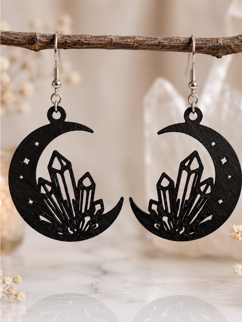 Black Moon Crystal Cutout Dangle Earrings - Women Jewelry